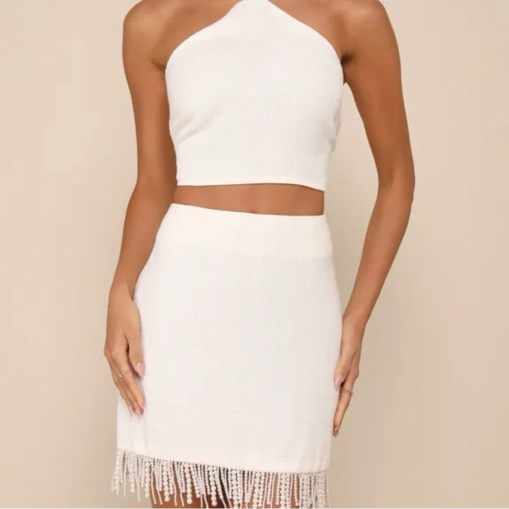 Lulu's White Midi Skirt with Fringe Detail